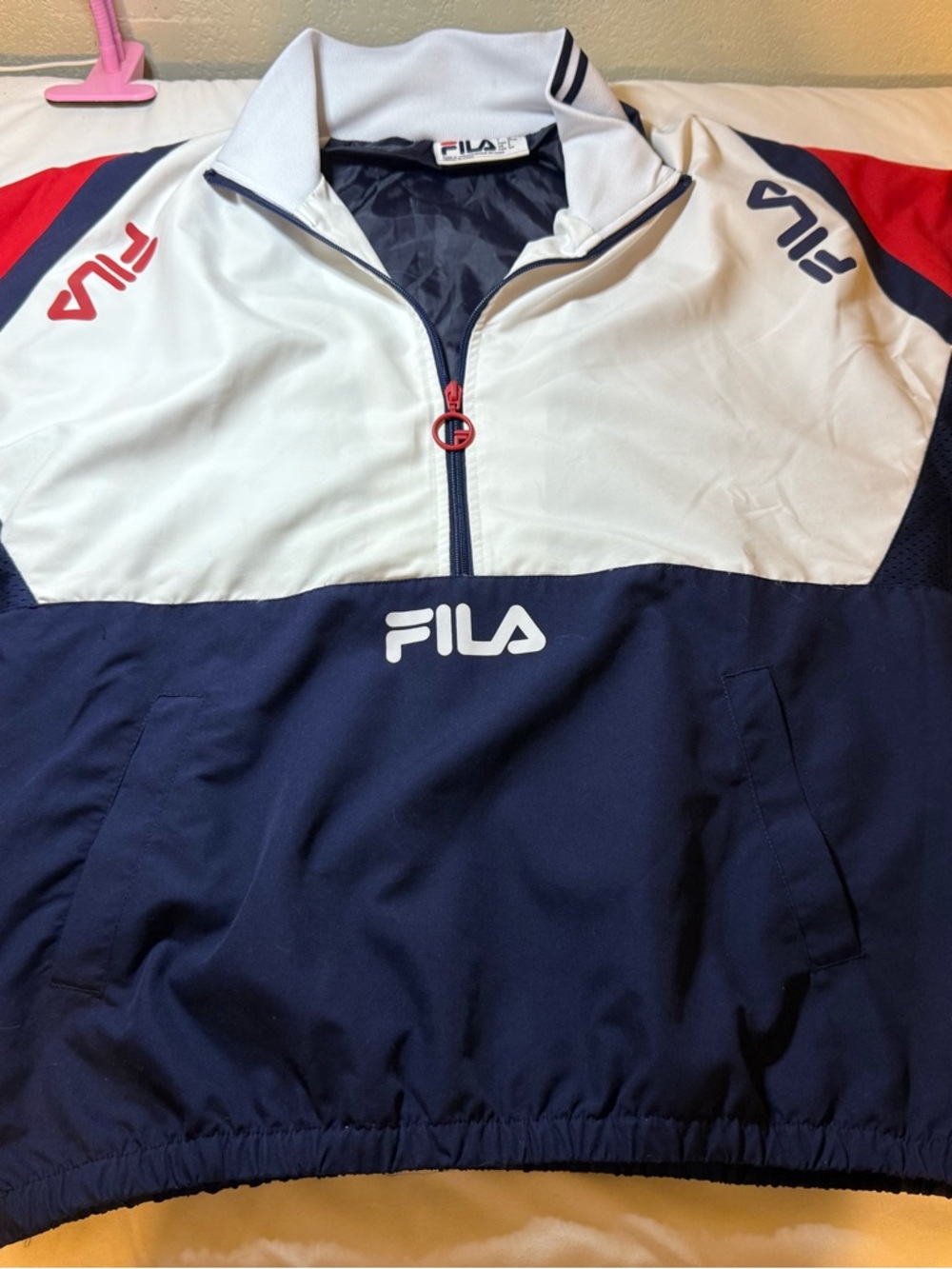 Fila White and Navy Track Jacket with Logo